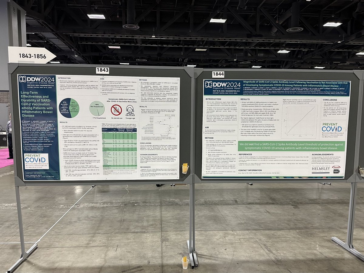 Come visit me by my posters #1843 and 1844 at @DDWMeeting today. I’ll be discussing long-term data from the PREVENT-COVID study. Honored to be part of this amazing collaboration! @MichaelKappel12 @MLongMD @KNWeaverMD #DDW2024