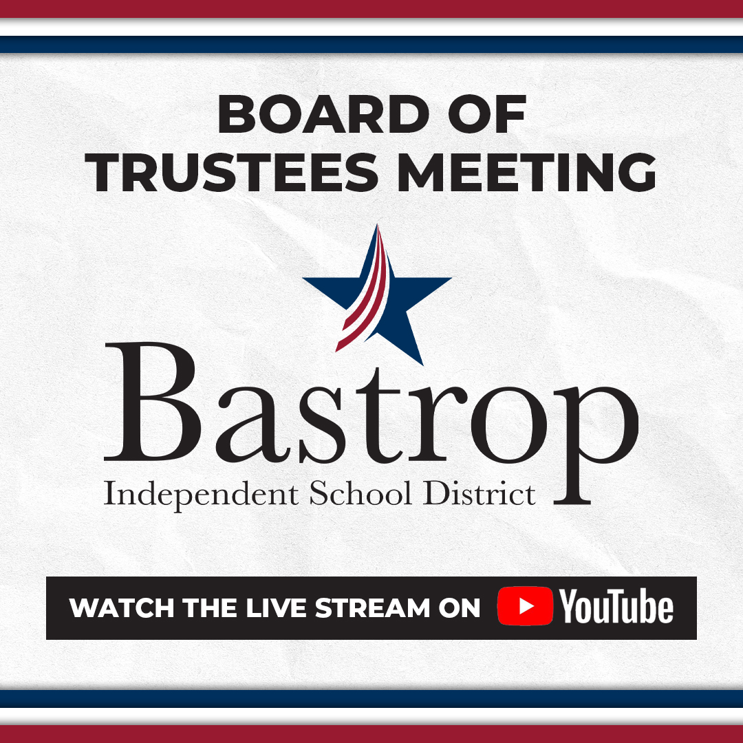 The Bastrop ISD Board of Trustees meeting is tonight at 5:30 pm. 📍 Location: 1401 Cedar Street, Bastrop, TX 🗒️ Agenda: bit.ly/4bNp31G 📽️ Livestream: youtube.com/watch?v=HBXxa8…