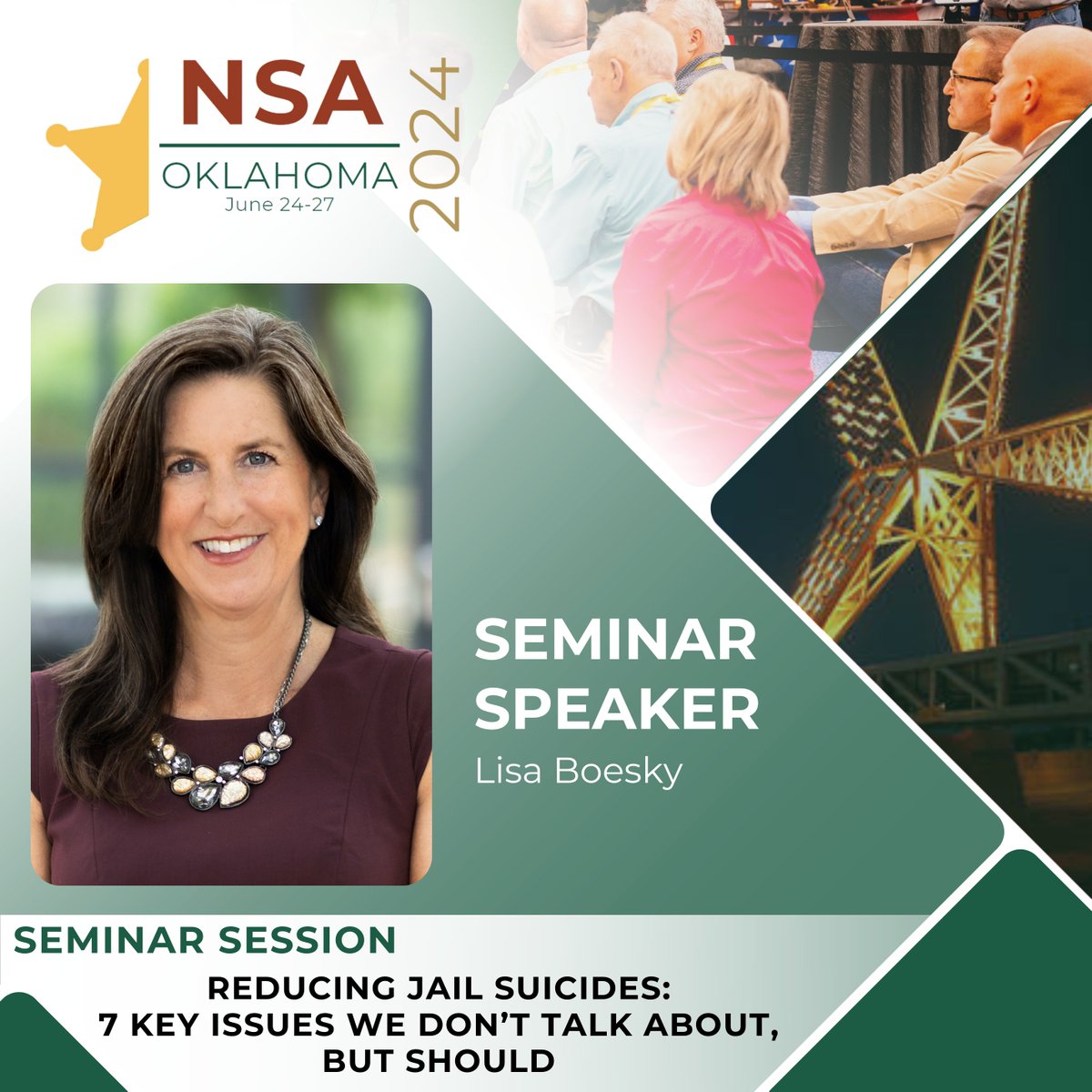 NSA 2024 Annual Conference Speaker Spotlight! #Sheriffs2024 We're thrilled to spotlight Lisa Boesky, National Jail Suicide Expert at Jail Suicide Experts Services. Despite the use of multiple strategies to screen, assess, monitor, house, and safely clothe suicidal individuals,