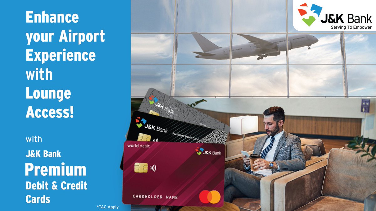 Make your travel experience enjoyable and unforgettable with premium variants of J&K Bank Credit & Debit Cards laced with lounge access facility and many attractive offers. * World Credit Card * Govt Employee Platinum Credit Card * World Debit Card * Platinum Debit Card #JKBank