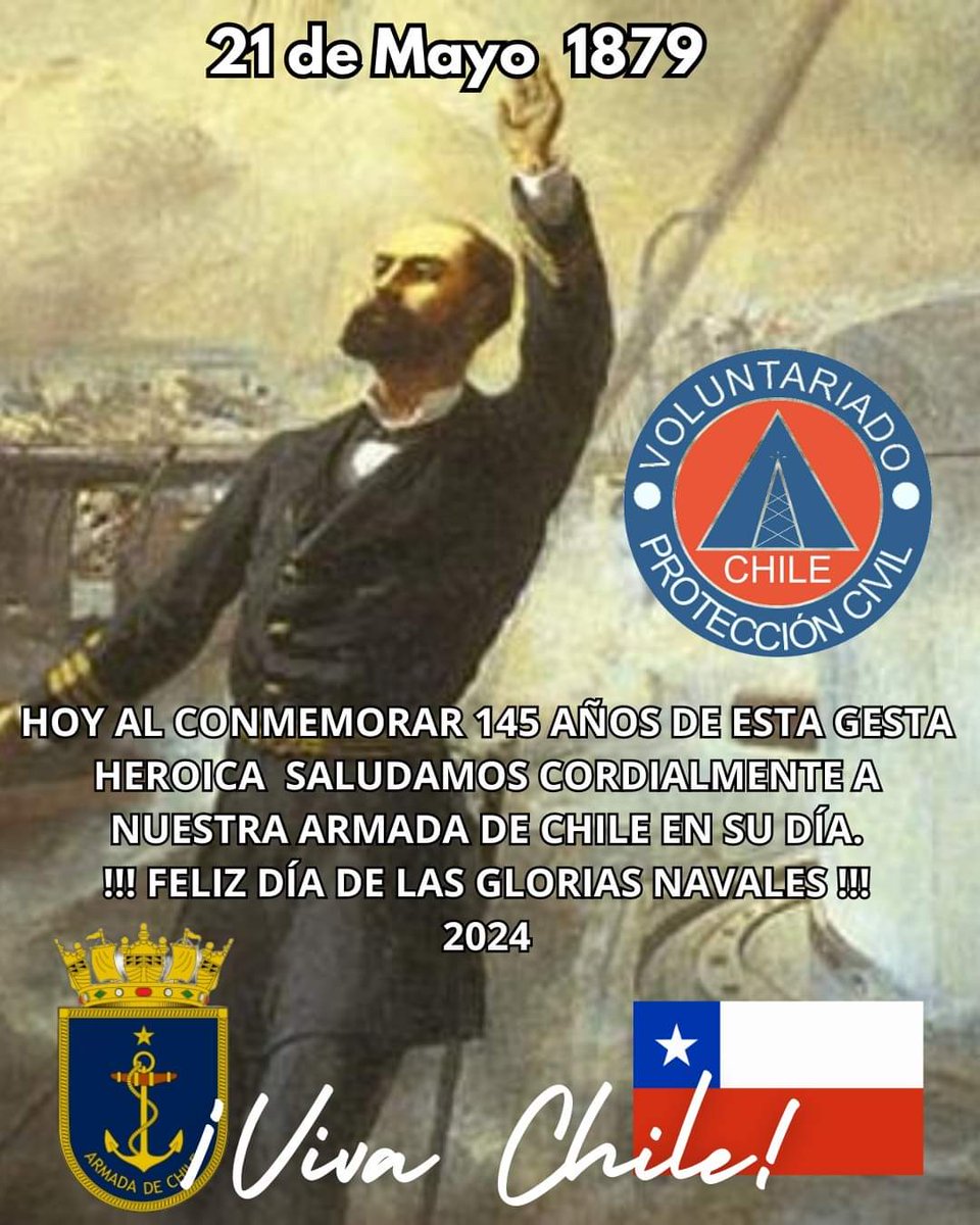 vpcchile's tweet photo. En este día en que conmemoramos las Glorias Navales destacamos el profundo amor por Chile que simboliza la gesta heróica del Capitán Arturo Prat y de todos quienes entregaron su vida junto a él en el Combate Naval de Iquique.⁣ ⁣ Nuestro   reconocimiento a  la Armada de Chile.⁣ https://t.co/B0eP4sYc6e