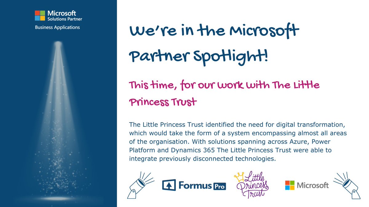 We're proud to have been chosen for another Partner Spotlight by @Microsoft . Showcasing our work with The Little Princess Trust who do great work to give hair and hope to young people with cancer.

partner.microsoft.com/en-us/asset/de…

#MicrosoftDynamics365 #MicrosoftPartner #Dynamics365