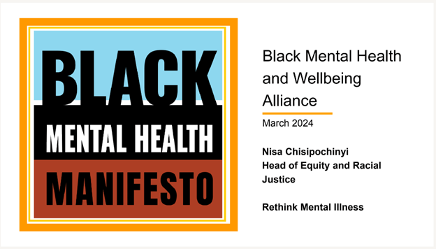 Mental_Elf's tweet photo. @RobertAJMcLaren @Policy_Connect @MaryBirken @FinchStudy @carolineleah1 @MMUimproveACT @Consultancy_HS @jpruffle @gmpolice @NisaChisi @Rethink_ @NELFT @DrJacquiDyerMBE @blackpsych_UK @GaddumCharity @gaddum Nisa Chisipochinyi @NisaChisi Head of Equity and Racial Justice from Rethink Mental Illness Rethink Mental Illness @Rethink_ is back to talk about Black Mental Health Manifesto #ImproveAct https://t.co/zkyy4LWVbv