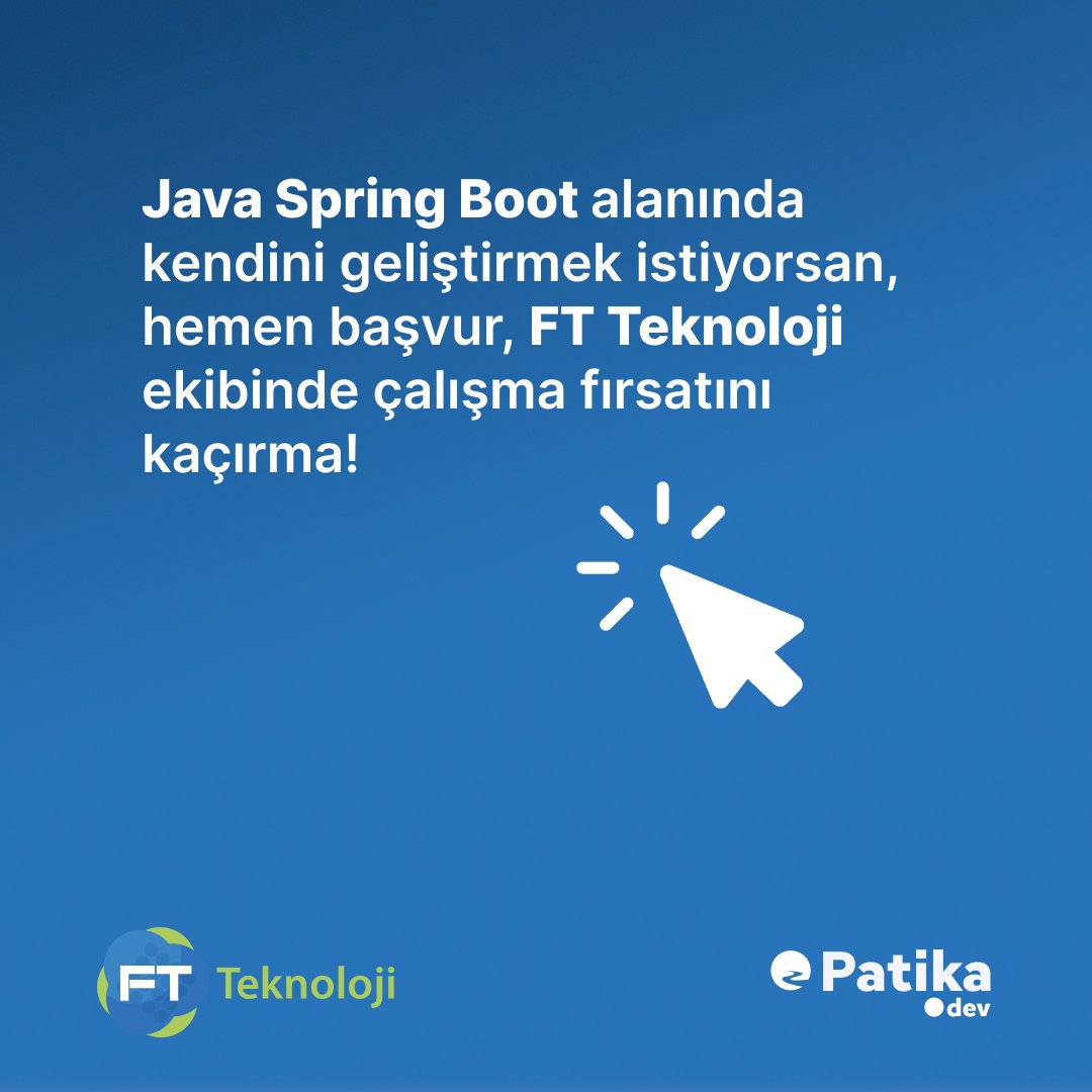 FT Teknoloji iş birliği ile Java Spring Boot Bootcamp başlıyor! ✨ 🔗patika.dev/bootcamp/ft-te…… Sen de bu ücretsiz programa katılarak yazılım kariyerine FT Teknoloji ekibinde başlamak istiyorsan şimdi başvur, bu fırsatı kaçırma! 🚀