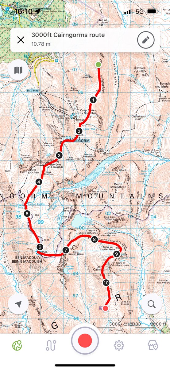 The longest high-level walk in the U.K. that doesn’t drop below 3,000ft (914m) is this one, on the Cairn Gorm/Ben Macdui plateau. Approximately 11 miles in length.