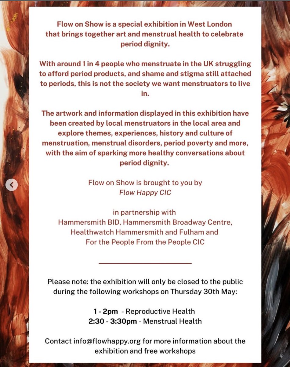 Excited to see Flow on Show coming to Hammersmith Broadway. 

The exhibition is available to visit all next week. A couple of workshops taking place too. Flow on down !