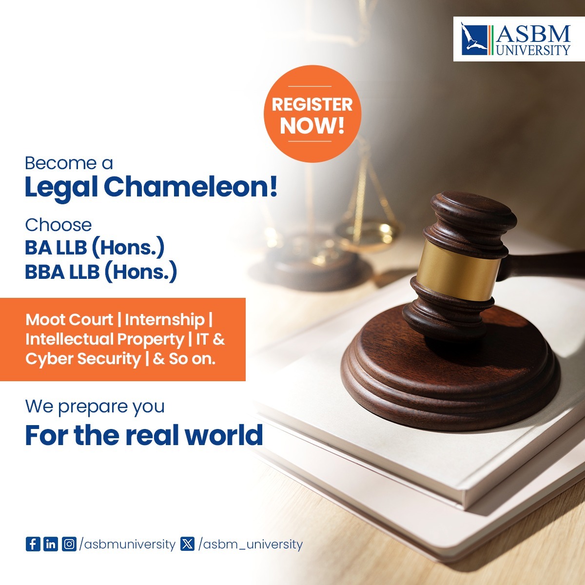 Order! Order! Order!

Exciting career forwarding opportunities ahead with ASBM School of Law. Enroll now to step up to the orderly world of legal systems.

#ASBMUniversity #SchoolOfLaw #InspiringMinds