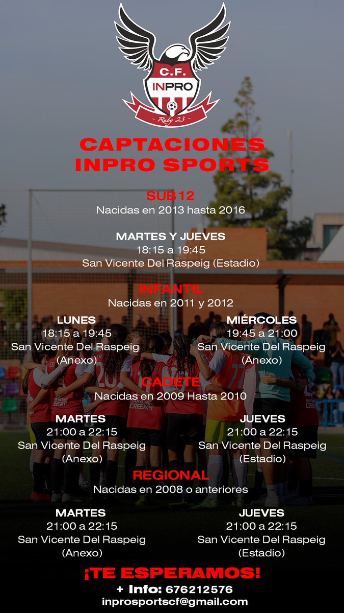 InproSports's tweet photo. Información antes de asistir: 
📲 676 21 25 76

¡Os esperamos!

🦅❤️🖤 https://t.co/DyJka3D91B