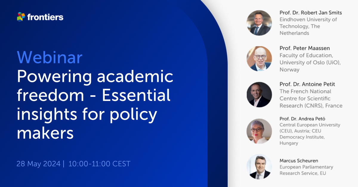 FrontiersIn's tweet photo. Join our @FrontPolicyLabs webinar “Powering Academic Freedom” to discuss crucial issues surrounding #AcademicFreedom and its significant impact on societal development. 28 May 2024, 10-11am CEST. @TUeindhoven @CNRS @petoandrea @EP_ScienceTech.