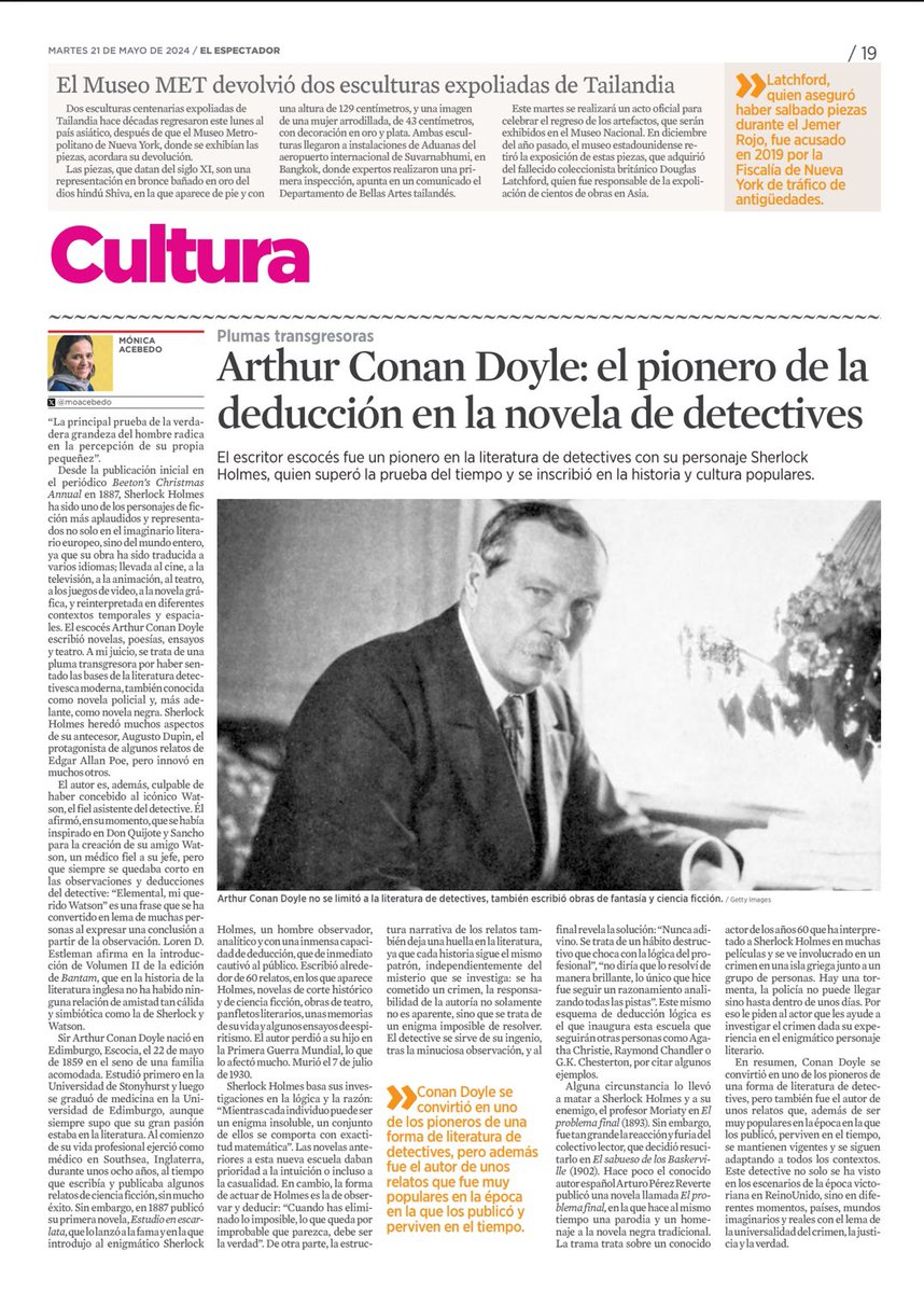 moacebedo's tweet photo. Hoy con Conan Doyle en @elespectador 
@elmagazin 

https://t.co/4S5ldITgMw

#conandoyle #plumastransgresoras https://t.co/phwVoRaPjl