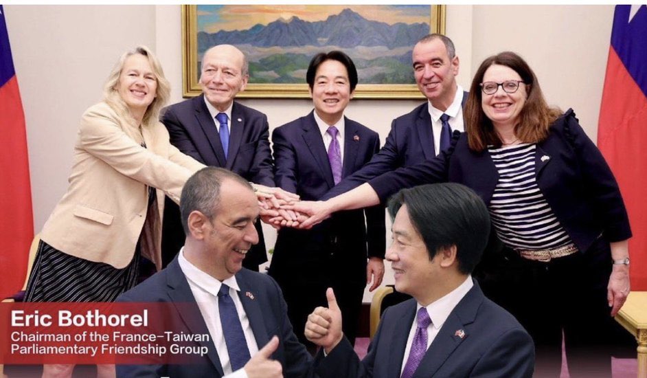 'I extend my most sincere and warm congratulations to President @ChingteLai . His inauguration as the leader of a beautiful and dynamic democracy marks a new chapter in the lives of millions of Taiwanese who aspire to live peacefully on their island.' Picture 03/2023. 🇫🇷🇹🇼