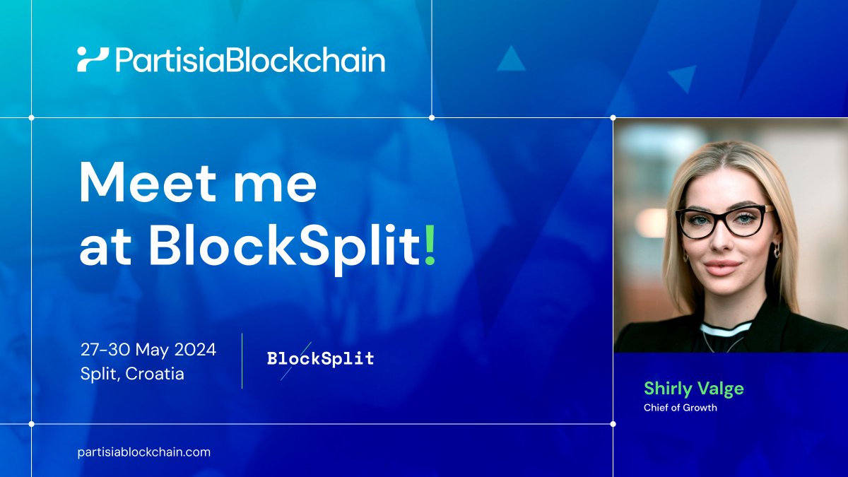 partisiampc's tweet photo. Chief of Growth, @ShirlyValge, will be at @blocksplit! ππ· Catch her keynote on 'Why privacy is needed in Web3 in the growing trend of GDPR and data protection' at 10:30 CET on May 29 on the main stage π
#BlockSplit5 #PartisiaBlockchain https://t.co/hFPv4PUbeN