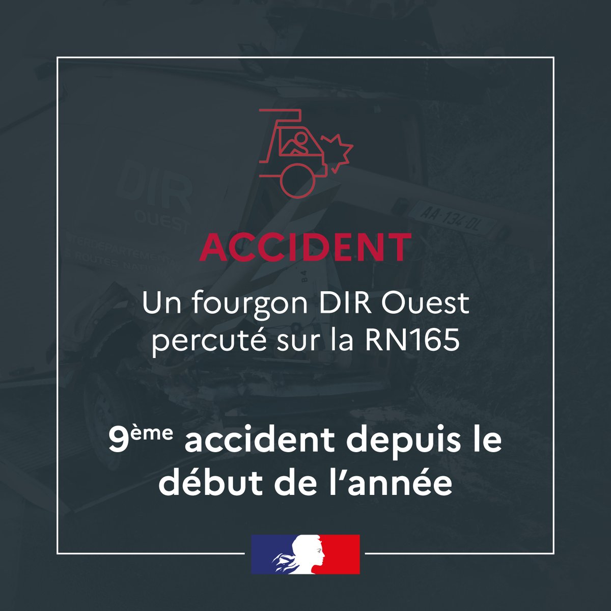 DIR_Ouest's tweet photo. 🚨9ème #accident
En début d'après-midi, un fourgon s'est fait percuter sur la N165 en direction de Vannes au niveau de la commune de Muzillac (56) alors qu'il intervenait pour un véhicule en panne
Trop d'accidents sur interventions, ça suffit !! https://t.co/LbrXQmh9NG