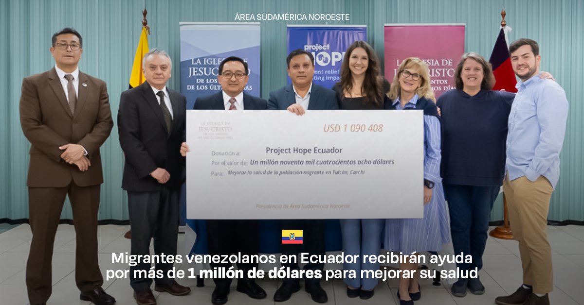 La Iglesia de Jesucristo donó más de 1 millón de dólares a Project HOPE en Ecuador para mejorar la salud de más de 19,200 migrantes venezolanos.

👉 Lee la noticia completa en: noticias.laiglesiadejesucristo.org/articulo/migra…

#iglesiadejesucristo #sano #sudamerica #ComunidadSANO
