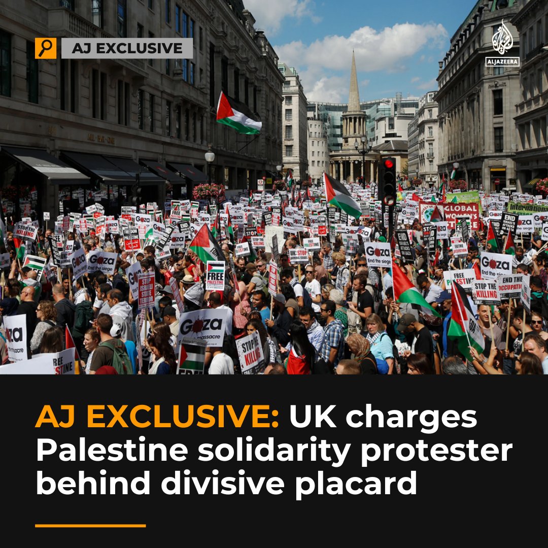 AJ EXCLUSIVE: Marieha Hussain, 37, charged with a racially aggravated public order offence after mocking PM Rishi Sunak and ex-Home Secretary Suella Braverman at a Palestine solidarity protest.

Read here: aje.io/4qruuf