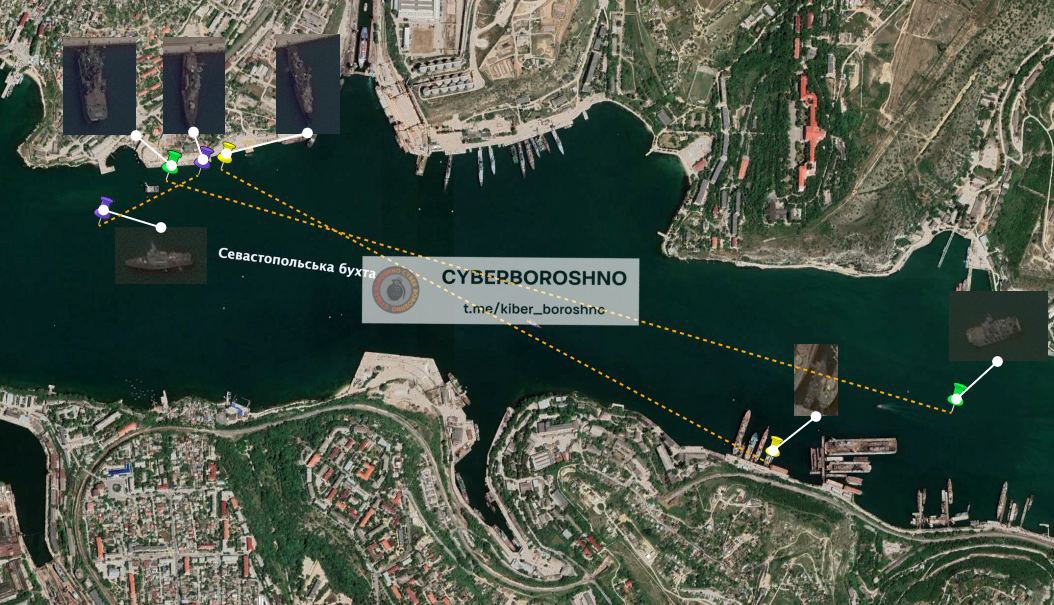 /2. First satellite imagery of the location of the reported strike on Russian Project 266M Kovrovets and Project 22800 Cyclone in the Sevastopol harbour. There is a damage to the building visible as a result of the strike. However Cyclone and Kovrovets are nowhere to be seen.