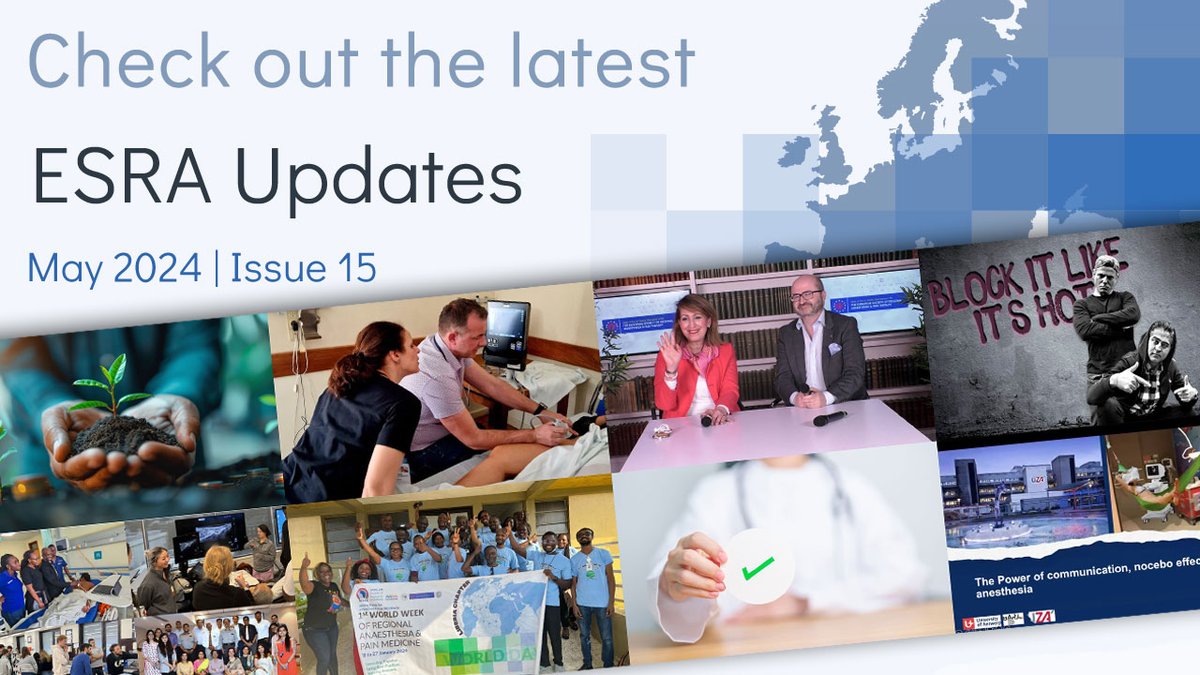 ESRA_Society's tweet photo. Check out the latest #ESRAupdates ๐ฐ
๐ https://t.co/s9tSxfgID8
Including insights from the first #WDRAPM, the #eESRA2024 virtual congress, the Residents & Trainees workshop in Porto, our webinars, the podcast @BlockIt_Hot_Pod...
A lot of activities going on this year already! ๐ฅ https://t.co/w9cLEgtald