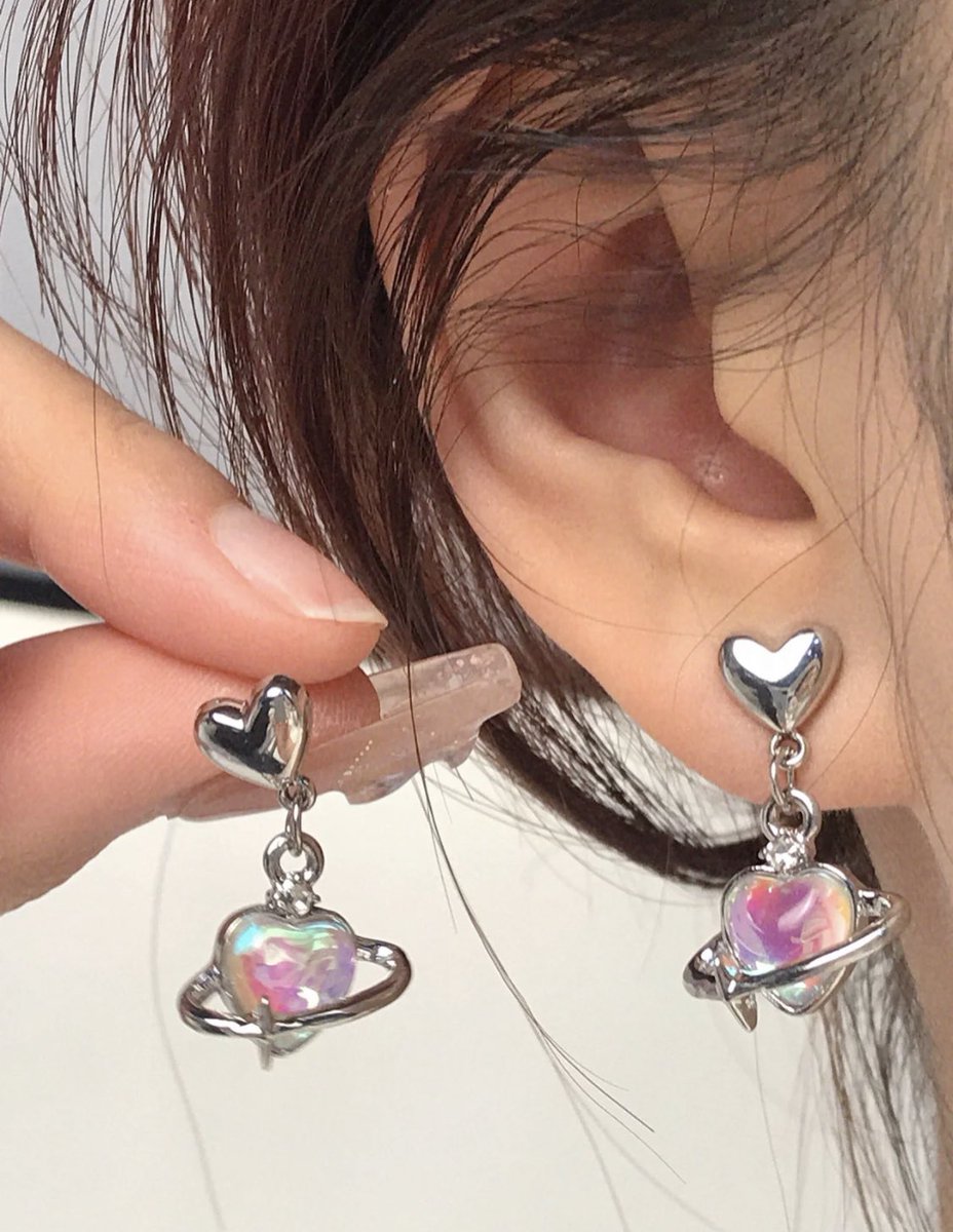 opal heart dangle earrings