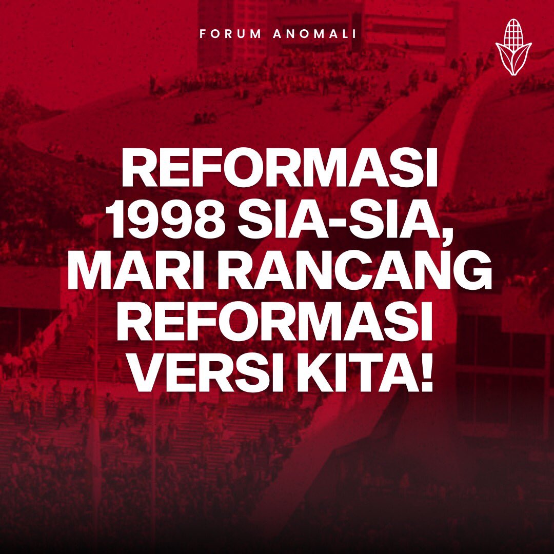forumanomali's tweet photo. Tampaknya berbeda antara hal yang di-cita-cita-kan oleh reformasi dengan kenyataan yang ada hari ini. Tampaknya reformasi telah dikhianati, tak sejalan dengan tujuan mulianya untuk membebaskan hidup kita dari jerat korupsi, kolusi, nepotisme dan kesewenang-wenangan negara. https://t.co/htsEln6AjP
