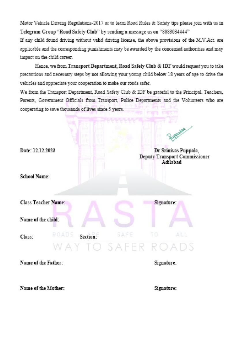 'RASTA' Road Are Safer To ALL Way To Safer Roads “Together we can save thousands of lives.” Teenage driving???????????????? 1. 28th January, 2019: A 17-year-old drove relative’s car out for a drive and Rash driving by him leaves 2 injured, 10 vehicles damaged 2. 22ndJuly,