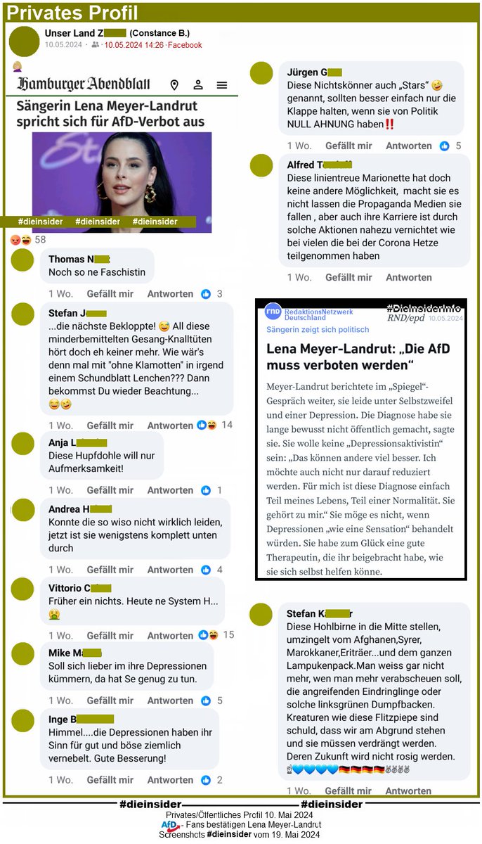 Lena Meyer Landrut spricht sich für ein #AfDVerbot aus. #AfD-Politiker und ihre Anhänger bestätigen es mit ihren Kommentaren zu tausend Prozent.
 
#LautGegenRechts #NiemalsAfD 
@lenas_view #lenameyerlandrut 
#WirSindDieBrandmauer #GemeinsamGegenHass 
#DieInsider