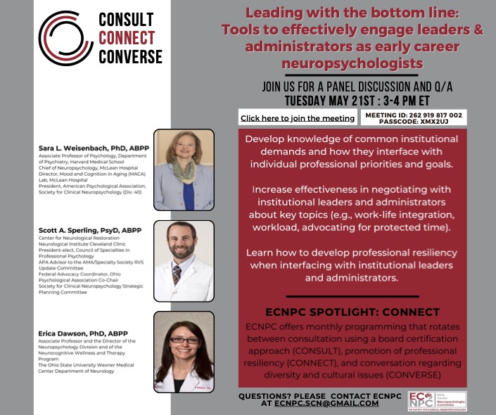 SCN ECNPC (@div40ecnpc) on Twitter photo Don't forget to join us today for a panel discussion and Q&A titled "Leading with the Bottom Line: Tools to Effectively Engage Leaders and Administrators as Early Career Neuropsychologists" at 3pm EST. Link in flyer. <a href="/APADivision40/">Society for Clinical Neuropsychology</a> <a href="/Div40ANST/">DIV40ANST</a> <a href="/SCN_WIN/">Women in Neuropsychology (WIN)</a> Don't forget to join us today for a panel discussion and Q&A titled "Leading with the Bottom Line: Tools to Effectively Engage Leaders and Administrators as Early Career Neuropsychologists" at 3pm EST. Link in flyer. <a href="/APADivision40/">Society for Clinical Neuropsychology</a> <a href="/Div40ANST/">DIV40ANST</a> <a href="/SCN_WIN/">Women in Neuropsychology (WIN)</a>