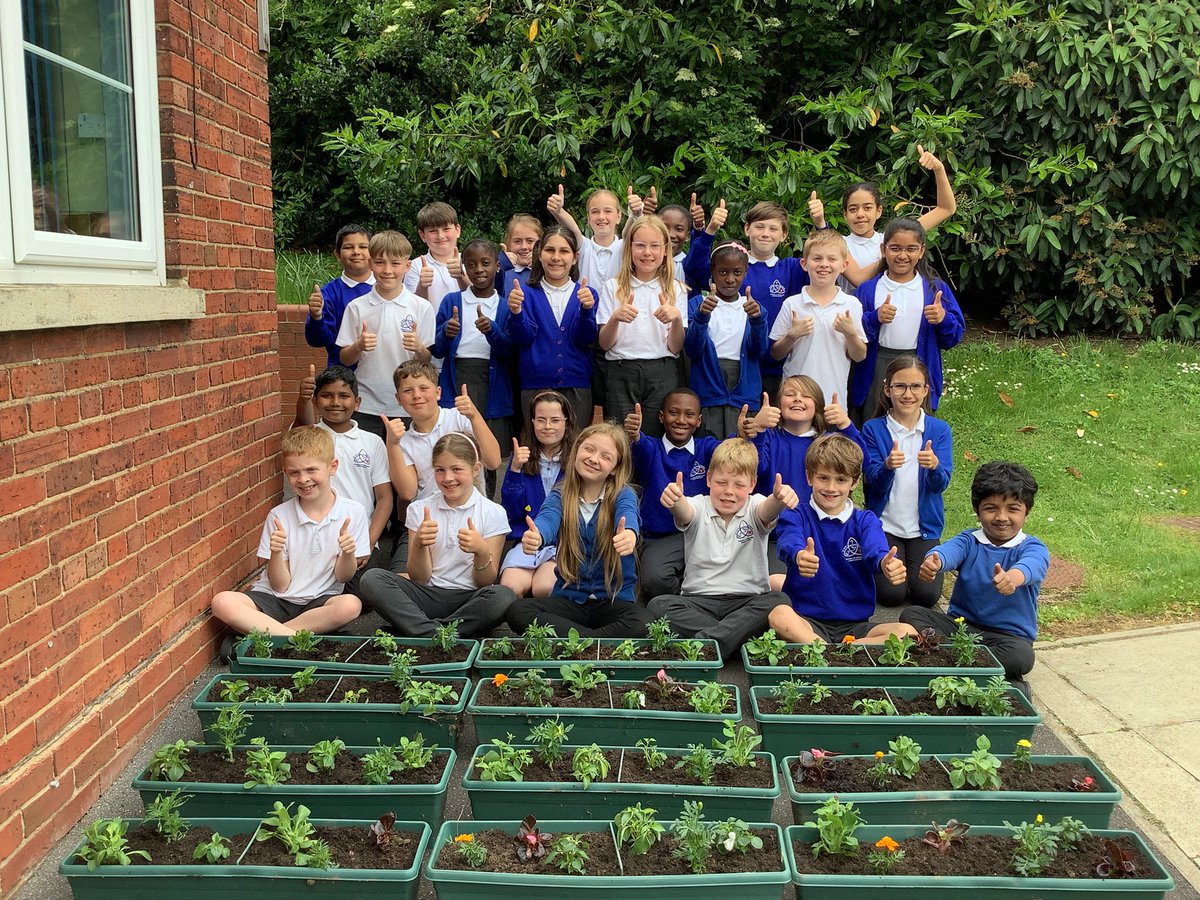 @sfsmtweets What better way is there to enjoy the sunshine than planting flowers to enhance our school outdoor areas? Year 5 have been focusing on wellbeing as well as understanding our science work on living things #plants #wellbeing #environment #gardening #year5loveplants