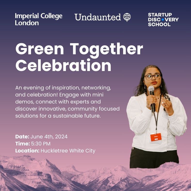 🎉Join us as we celebrate the #GreenTogether program! 🤝Supported by @ImperialCollege & Undaunted, in collab with @StartupDSchool get a chance to engage with mini demos, connect with experts, and celebrate sustainability in H&F! 👀Register here - eventbrite.co.uk/e/green-togeth…