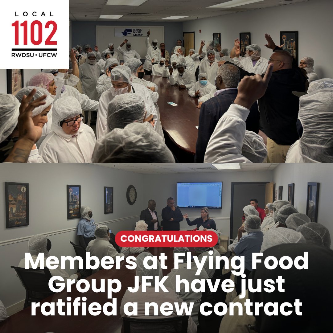 Local 1102 members at Flying Food Group JFK have just ratified a new contract. Congratulations to them all! Together we make a difference. #1U