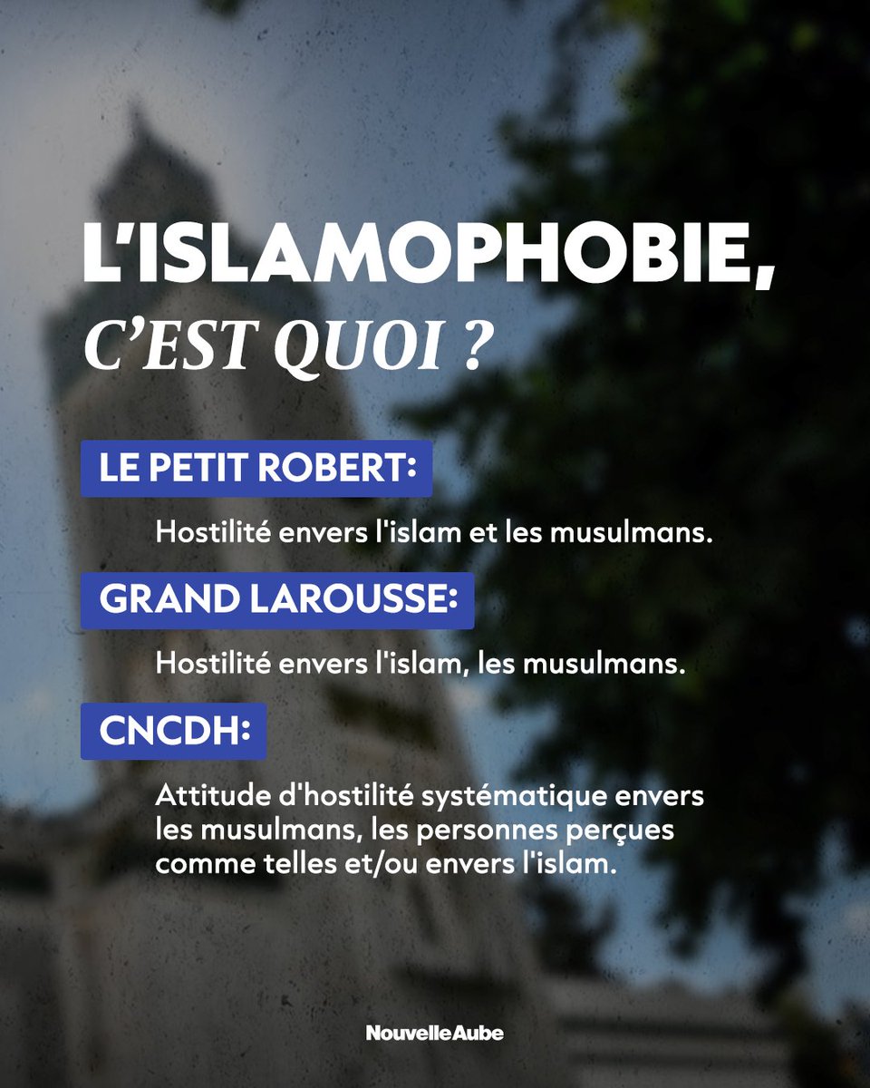 Le Conseil Français du Culte Musulman (CFCM) a adressé un communiqué pour dénoncer le “droit d'être islamophobe”. Dans son exposé, le #CFCM rappelle les définitions du mot telles qu’elles apparaissent dans les plus grands dictionnaires de la langue française
#Islamophobie #France