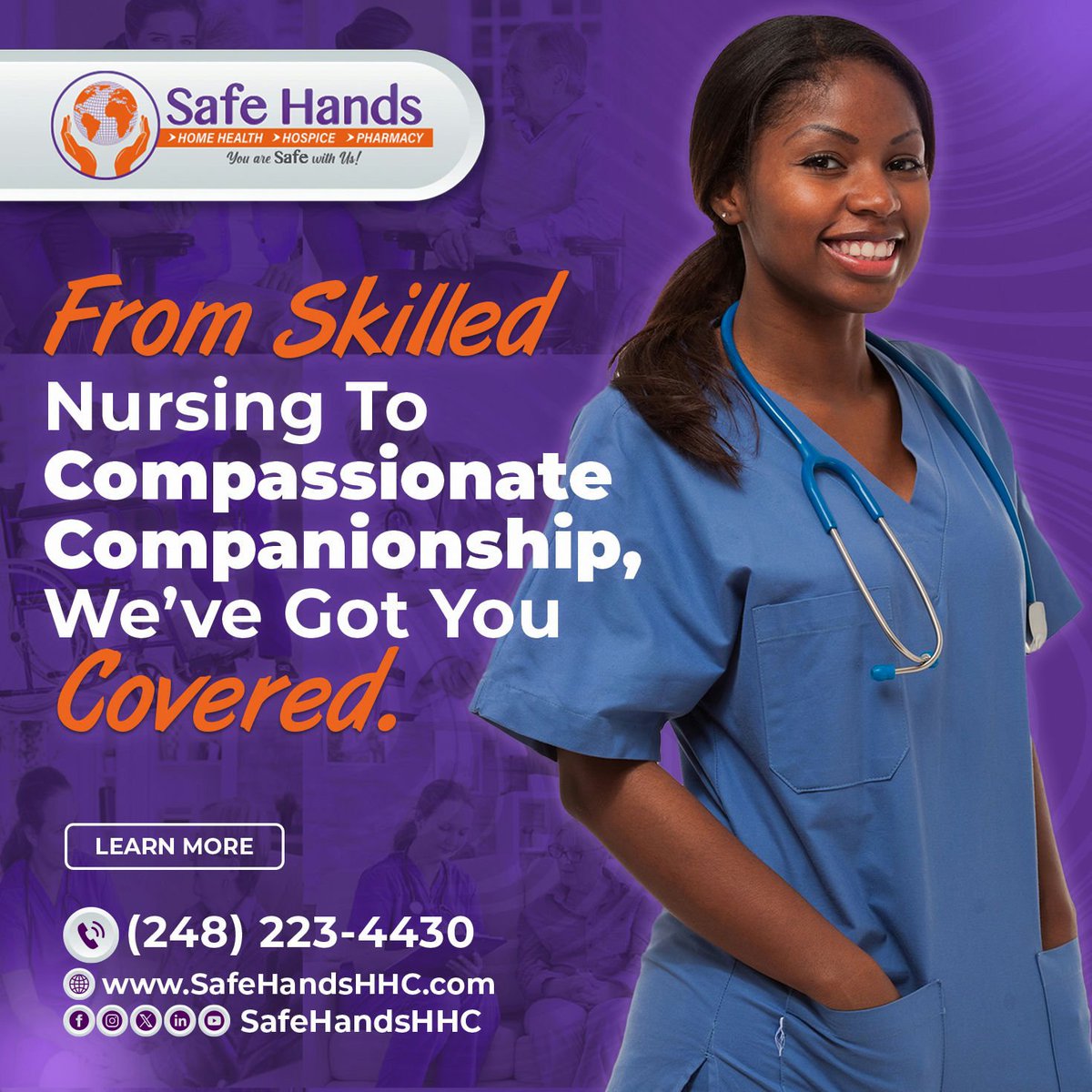 From the first aid to the friendly aid, our skilled nurses and compassionate caregivers ensure every aspect of your health is well looked after. Trust Safe Hands to care as much as you do.

Feel free to contact us now: +1 (248) 223-4430
or
Visit us: safehandshhc.com

#Safe