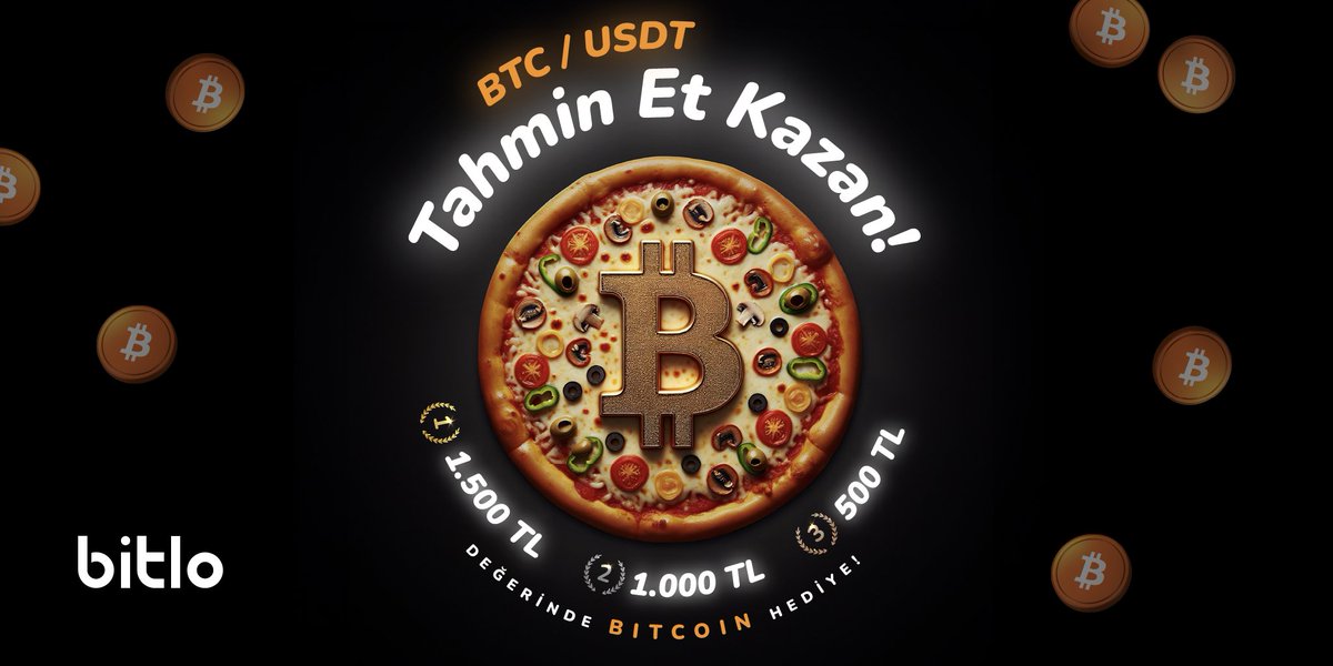 🍕Bitcoin Pizza Gününe Özel Tahmin Yarışması🍕 En yakın tahmin eden 3 kişi, 3.000 TL değerinde #BTC ödül havuzunu paylaşacak! Nasıl Katılabilirsiniz? 🔍 - @bitlocom hesabını takip edin. - Bu tweet'i beğenin ve retweet edin. - 23 Mayıs, saat 10:15 BTC/USDT fiyat tahmininizi