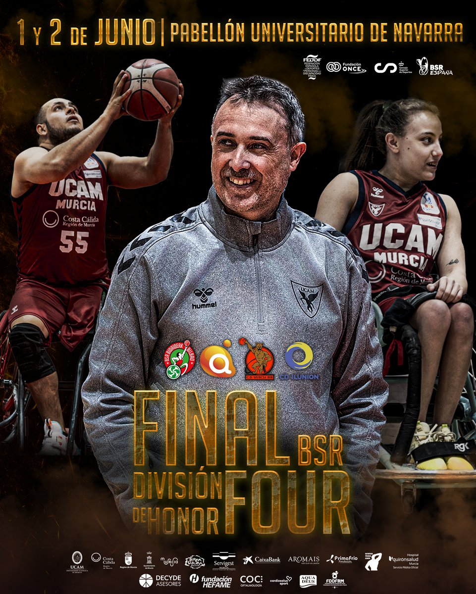 🏀🔥¡FINAL FOUR DH BSR 2023/24! 📅1 y 2 de junio 🏟️Pabellón Universitario de Navarra UPNA 📺Tupuedestv.com ⚔️@UCAMMURCIABSR , @BsramiabA , @cd_Ilunion y @BilbaoBSR ¡Apoya a UCAM Murcia BSR en su camino hacia la victoria!💪🏼 ¡INUNDEMOS LA GRADA DE ROJO!♥️ #F4Pamplona