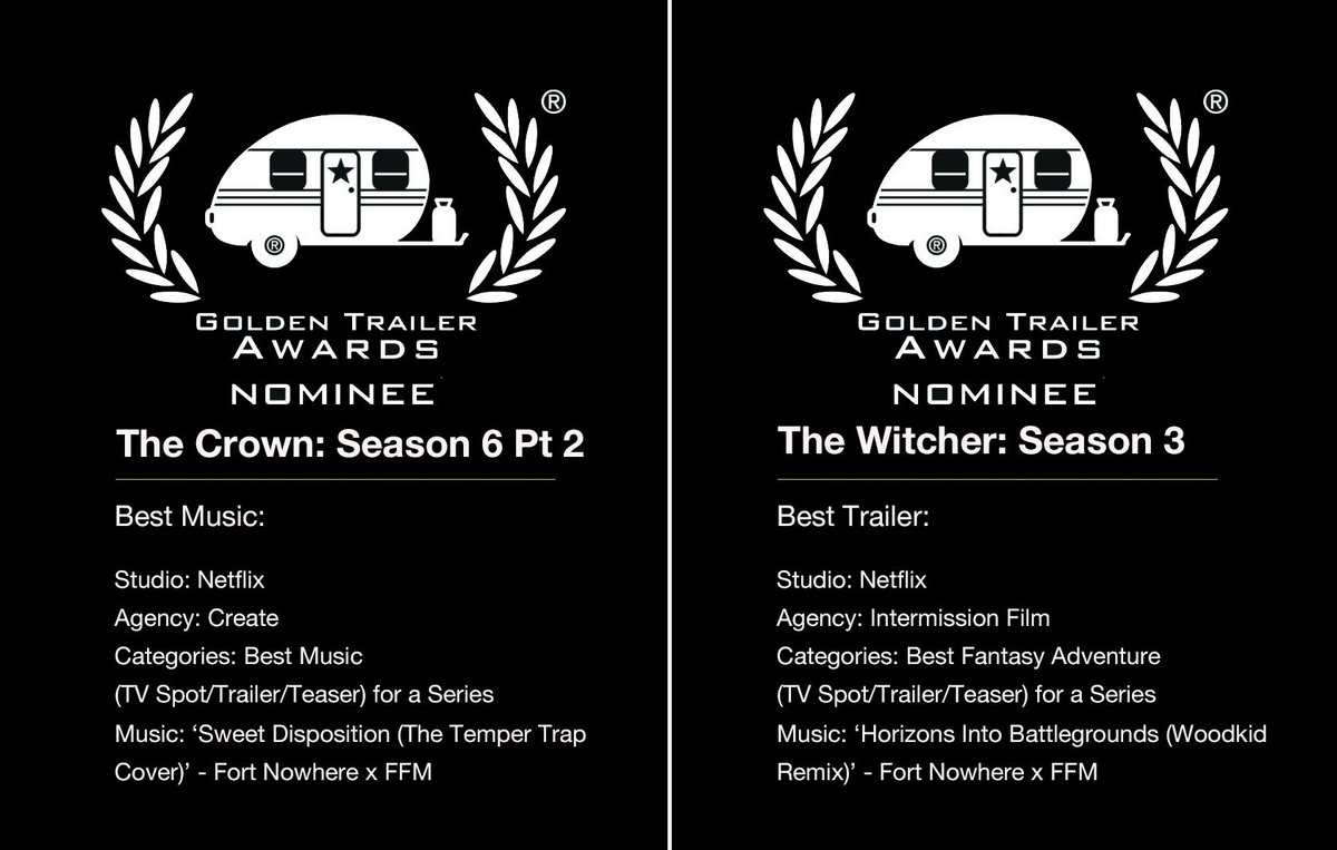 Delighted with two nominations in the GTAs '24 for trailers featuring music by MHCM composer <a href="/Fortnowhere/">Fort Nowhere</a> - thanks as always to Isaac Allaway and the wonderful teams at Netflix, Create, Intermission &amp; FFM!

#GoldenTrailerAwards #TrailerMusic #TheCrown #TheWitcher #GTAs #sync