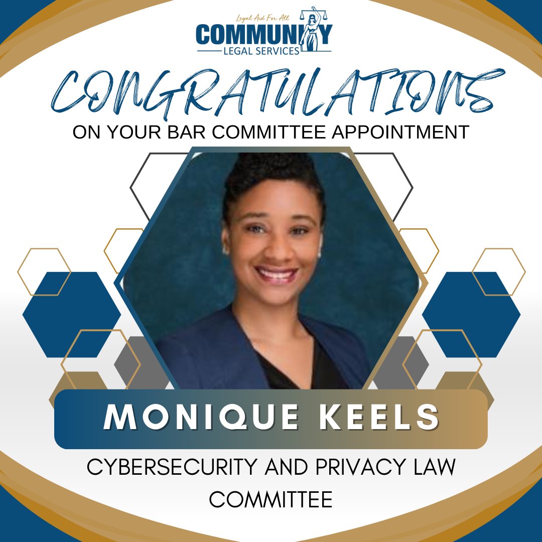 clsmf's tweet photo. We are thrilled to announce our staff members who have been chosen to serve on The Florida Bar Committees!
Congratulations to the following:
Jorge Acosta Palmer: Consumer Protection Law Committee
Monique Keels: Cybersecurity and Privacy Law Committee
#BarCommittees https://t.co/QmpmQqAvB8