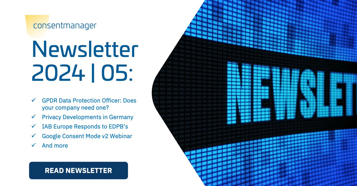 🔥 Our newsletter highlights in May

➡️ GDPR Data Protection Officer: Does your company need one?
➡️ Recent Data privacy updates in Germany
➡️ IAB Europe Reacts to the EDPB Opinion 08/2024 on Valid Consent
➡️ And more

👉 Read the full newsletter: consentmanager.net/knowledge/news…