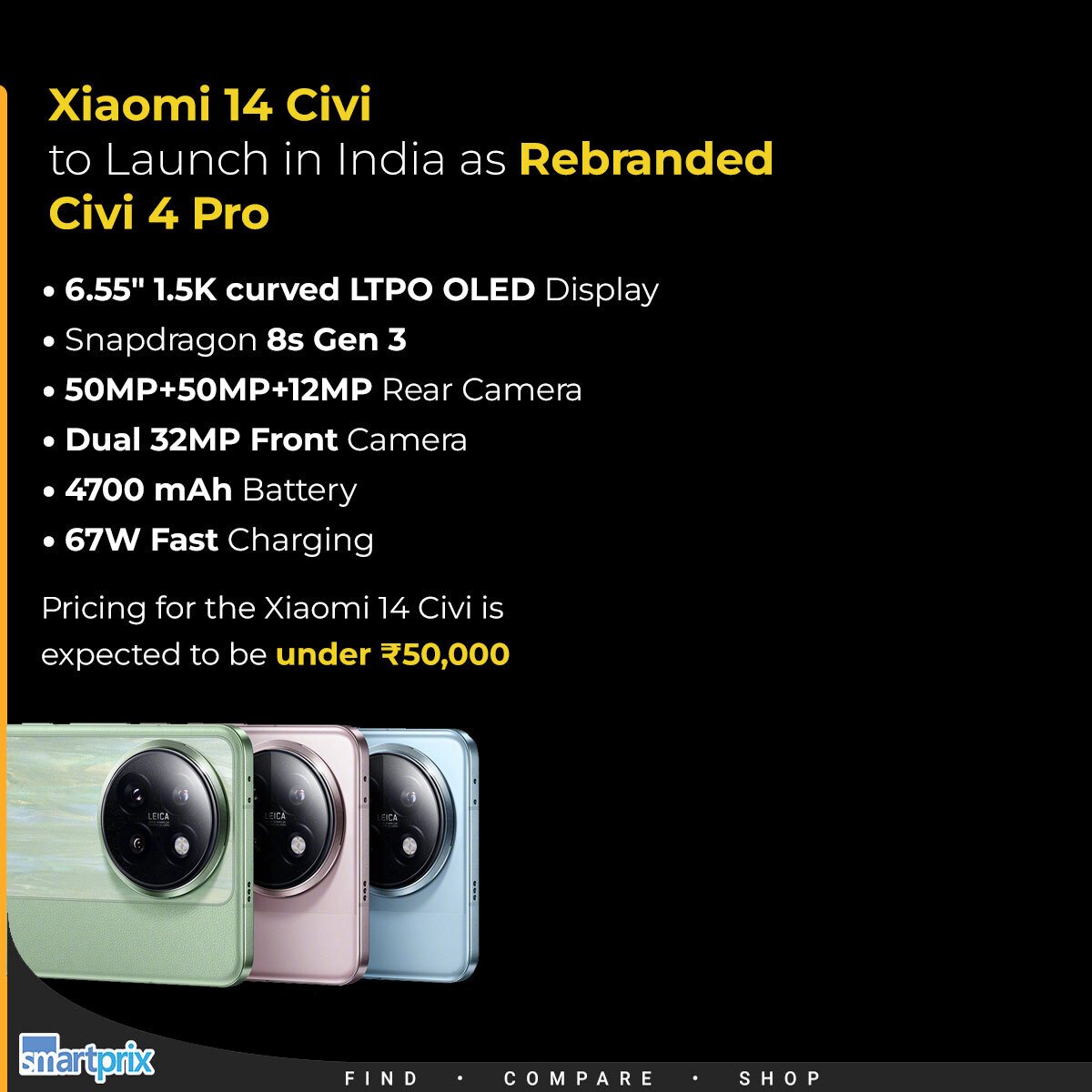 The rumors are true! The Xiaomi Civi 4 Pro is getting a makeover for India #Xiaomi #XiaomiCivi4pro #XiaomiCivi #Civi