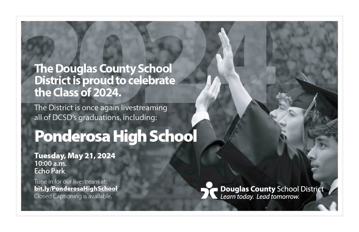 Congratulations Class of 2024 graduates! 🎓 🎉 Starts in one hour! Ponderosa High School Tuesday, May 21 at 10:00 a.m. EchoPark Stadium Livestream link: pulse.ly/j54kr9mkcr Find all 2024 Graduation Ceremony information at pulse.ly/qvsh2mfjjc