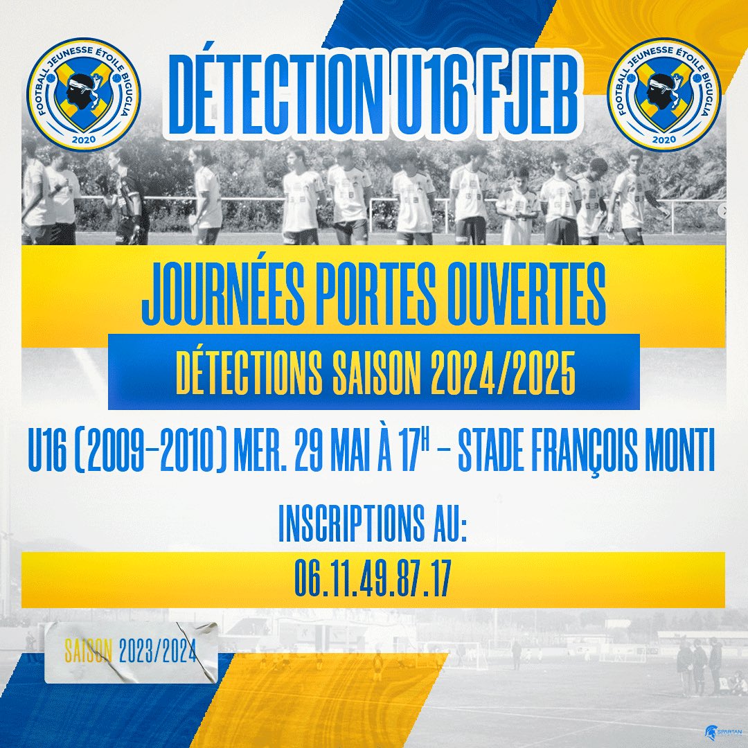 #u16 #u16r1 #u16fjeb #fjeb #detectionfjeb #detectionu16fjeb #saison20242025 

En vue de la saison 2024/2025, Mercredi 29 Mai 2024 à 17h00 au stade François Monti auront lieux les journées portes ouvertes, inscriptions au 06.11.49.87.17
