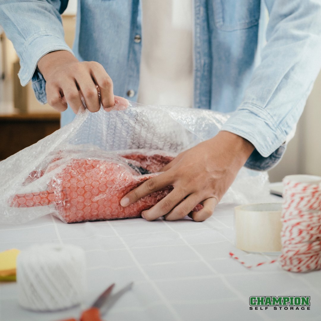 #TipTuesday! Packing for storage? Don't skip the bubble wrap! Wrap fragile items for ultimate protection and label boxes clearly to save yourself an unpacking headache later. #SelfStorageTips #MovingDay