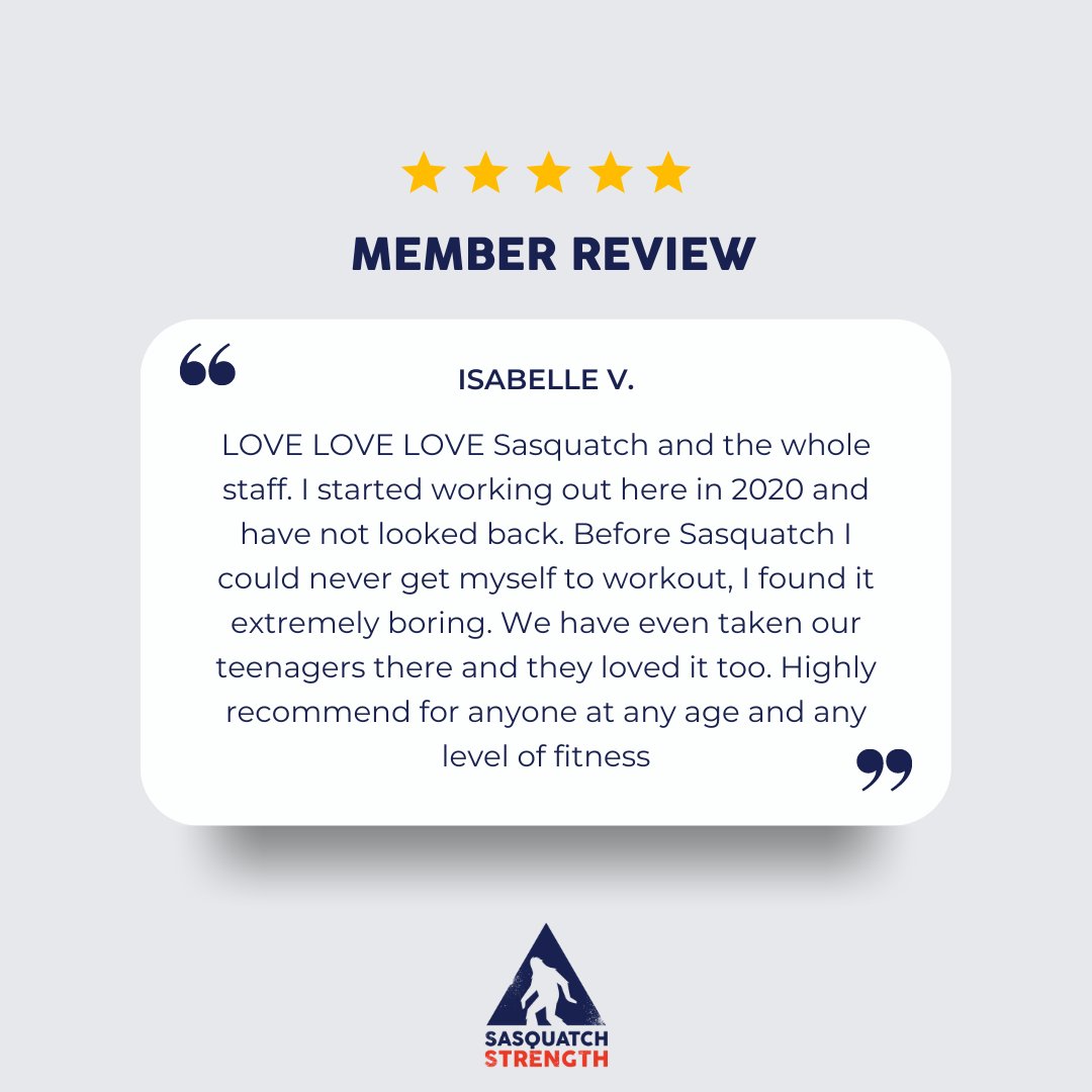 We love our members! See you in the gym! 
.
.
. 
#memberspotlight #membertestimonials #community #weloveourmembers #sasquatchstrong #sasquatchcommunity #sasquatchstrength #greatprogramming #mobility #workout #fitness #motivation #gym #fitspo