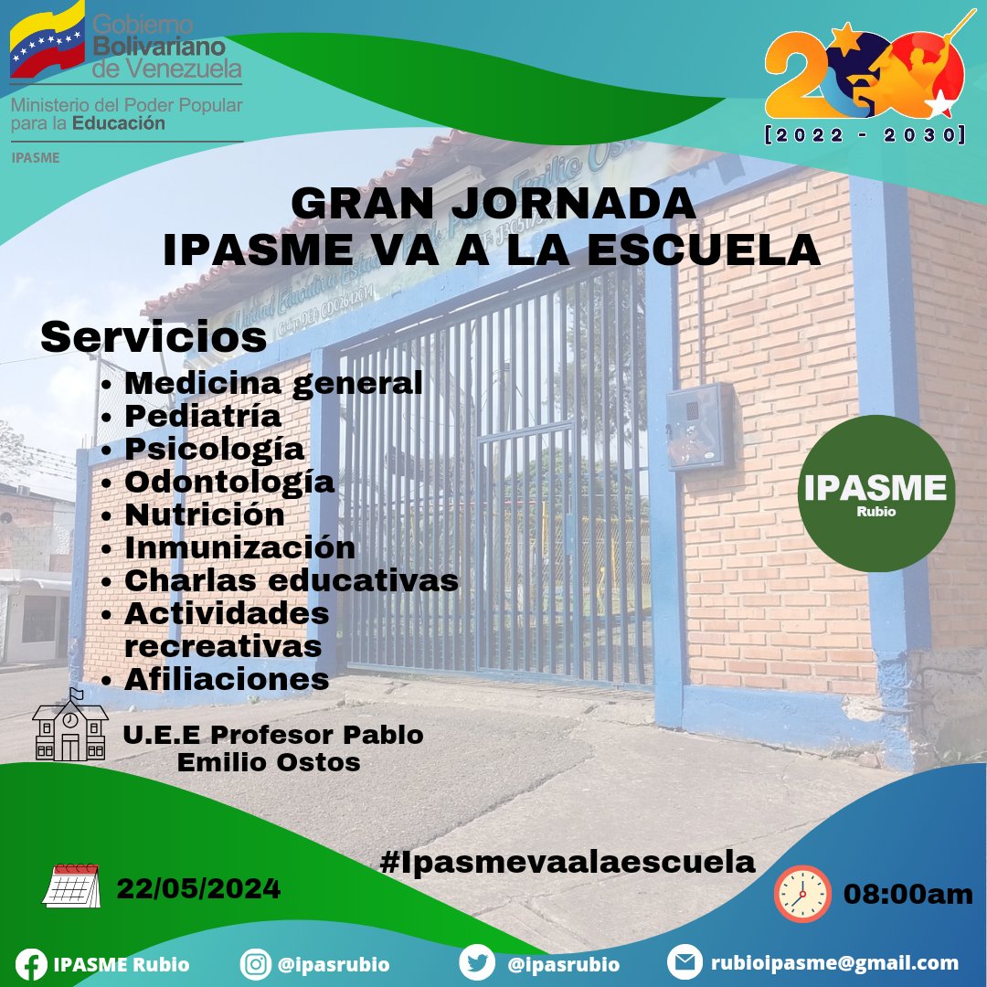 Personal del Ipasme Rubio se prepara para atender a toda la población de la U.E.E Profesor Pablo Emilio Ostos, siguiendo los lineamientos de nuestro Presidente Nicolás Maduro y brindando atención de calidad.
