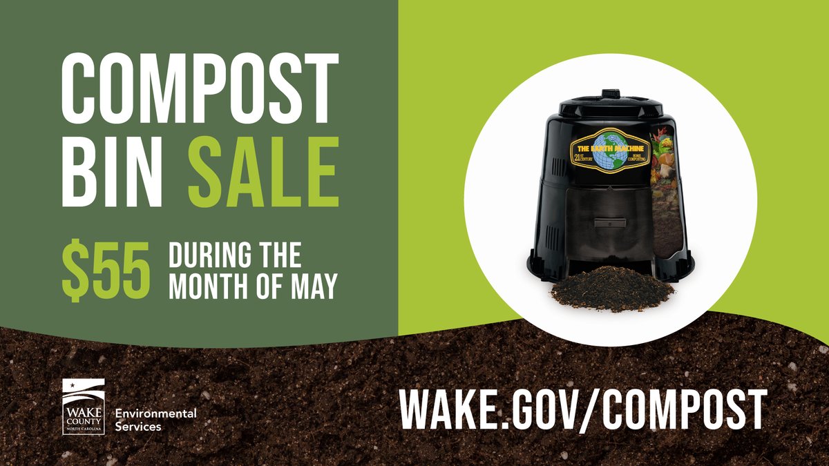 The annual backyard #Compost bin sale is still going 🗣️

Whether you’re a resident of #WakeCounty or not, you can get an Earth Machine, & all of the benefits that come with it, for 50% off if you place your order before May 31!

For more info, check out ➡️ ow.ly/LrcX50RK0Ip