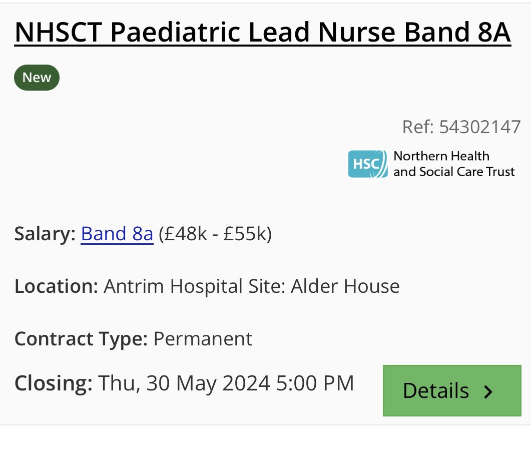 Exciting times. We are recruiting for a Paediatric Lead Nurse for Long Term Conditions. Come and join our paediatric #TeamNorth jobs.hscni.net/Job/34943/nhsc…