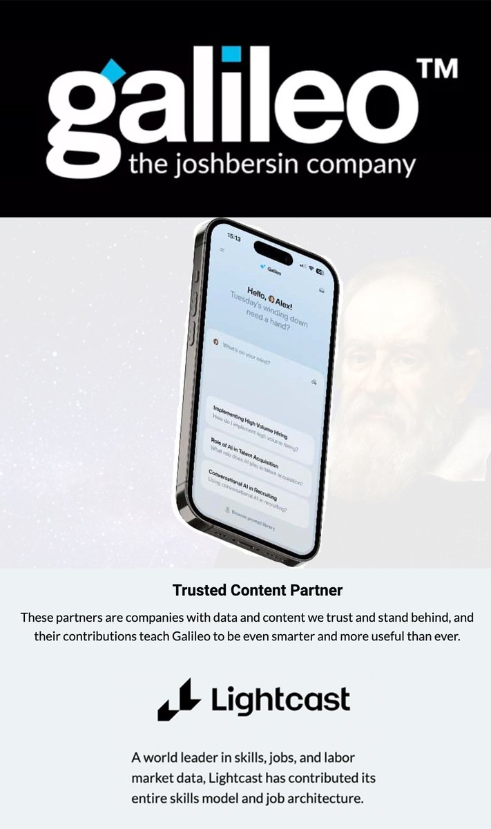 Proud to be a premier Trusted Content Partner of The Josh Bersin Company in the launch of their Galileo™ AI Assistant - announced yesterday at their #Irresistible Conference. Lightcast contributed our global jobs, occupations, & skills models to the tool. prnewswire.com/news-releases/…