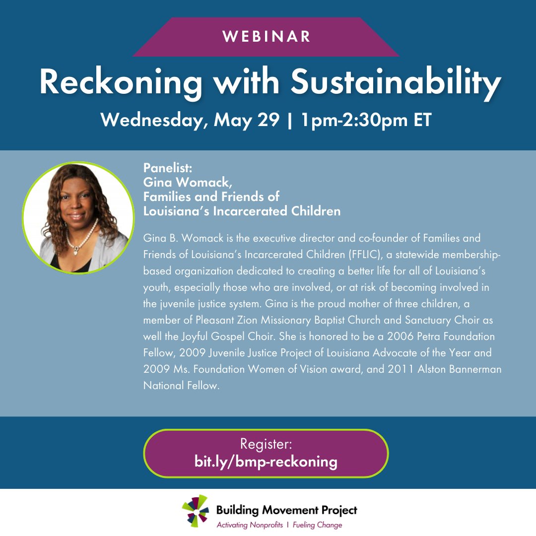 Meet the panelists for our 5/29 webinar: Reckoning with Sustainability. In a convo moderated by BMP's Adaku Utah & Sean Thomas-Breitfeld, we'll hear from Toni-Michelle Williams @Snap4Freedom Gina Womack @fflicla Richard Wallace @EatOrgChicago Register: hubs.la/Q02xMZVJ0
