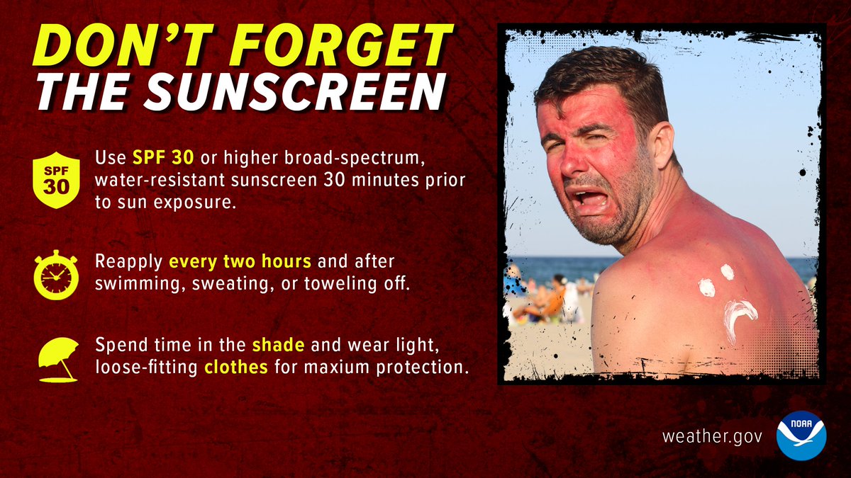 Spending time in the sun this Memorial Day Weekend? Apply plenty of sunscreen! Also keep in mind that heat-related illness is a possibility if you don’t take precautions. Find out how to recognize & prevent heat-related illnesses at: weather.gov/safety/heat-il…