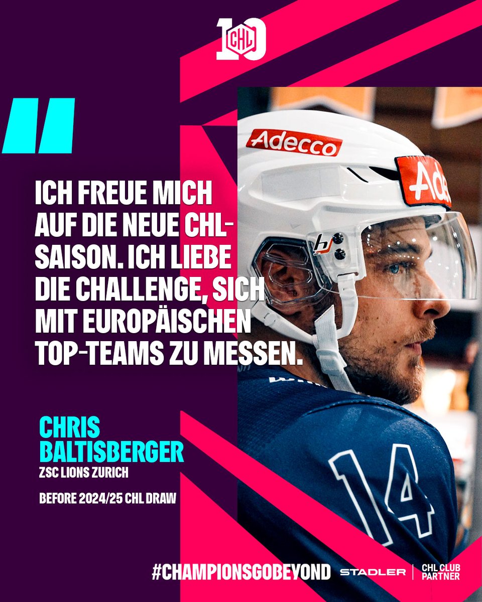 Chris Baltisberger freut sich uf die morgig Champions Hockey League uslosig. 💪 #ChampionsGoBeyond #zsclions