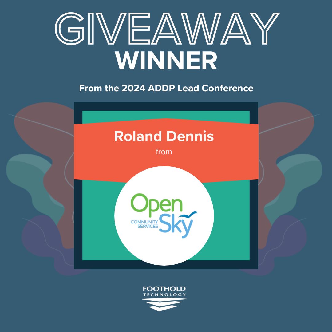 Foothold Technology (@footholdtech) on Twitter photo We’re excited to announce our raffle winner for an Amazon gift card from the ADDP Lead Conference is Roland from <a href="/openskycsorg/">Open Sky Community Services</a>! Be sure to find us at future events to enter in more giveaways. We’re excited to announce our raffle winner for an Amazon gift card from the ADDP Lead Conference is Roland from <a href="/openskycsorg/">Open Sky Community Services</a>! Be sure to find us at future events to enter in more giveaways.