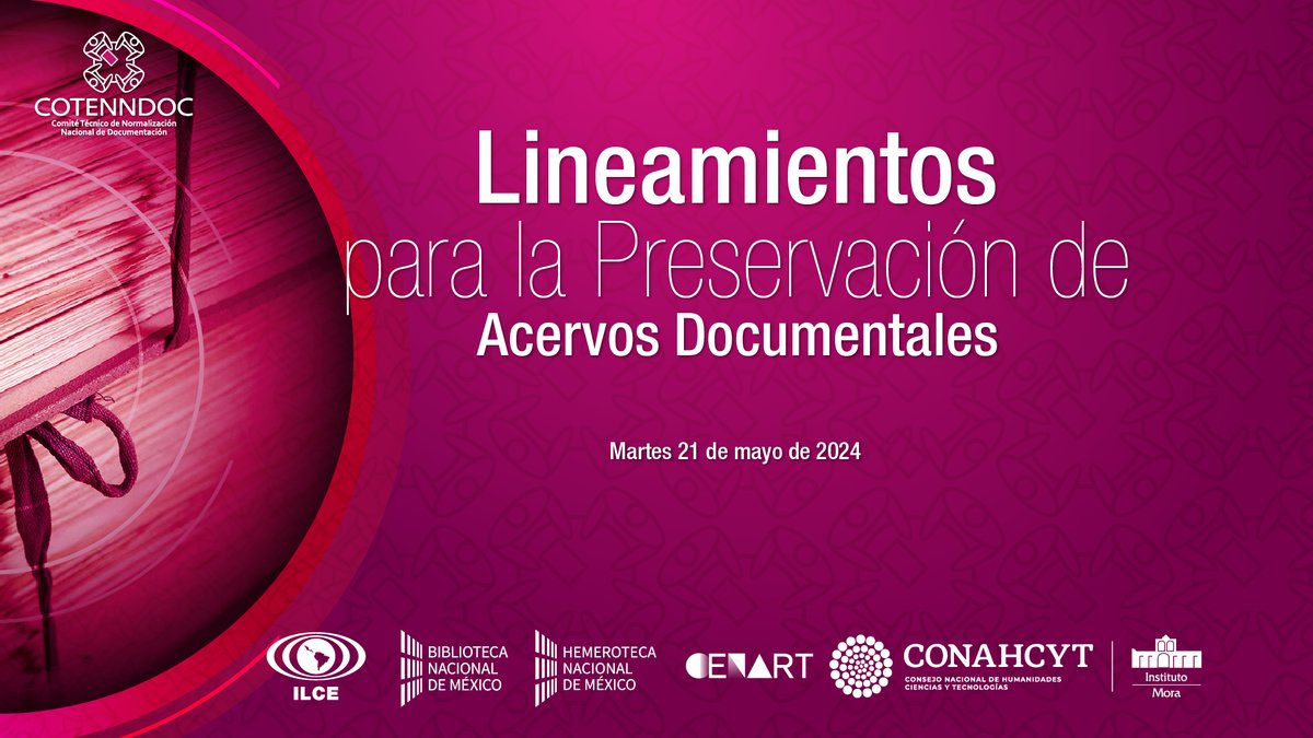 institutomora's tweet photo. 📜El próximo martes 21 de mayo a las 16:00 horas presentaremos en el Auditorio del Instituto Mora los Lineamientos para la #preservación de #acervos documentales.
👉Organizan: @ILCEedu, @IIBUNAM, @cenartmx y el #InstitutoMora
📍Plaza valentín Gómez farpias 12, San Juan, Mixcoac. https://t.co/rQozNe5dDu